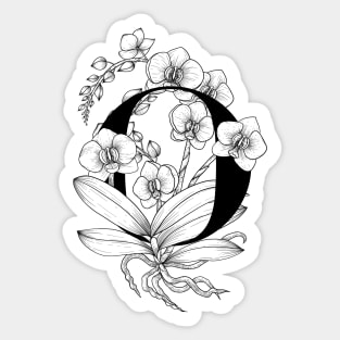 Monogram O with Orchids Line Art Sticker